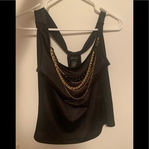 Ladies  Black Satin Top with attached necklaces